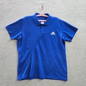 Adidas Men Polo Shirt XL Blue Climalite Performance Logo Short Sleeve